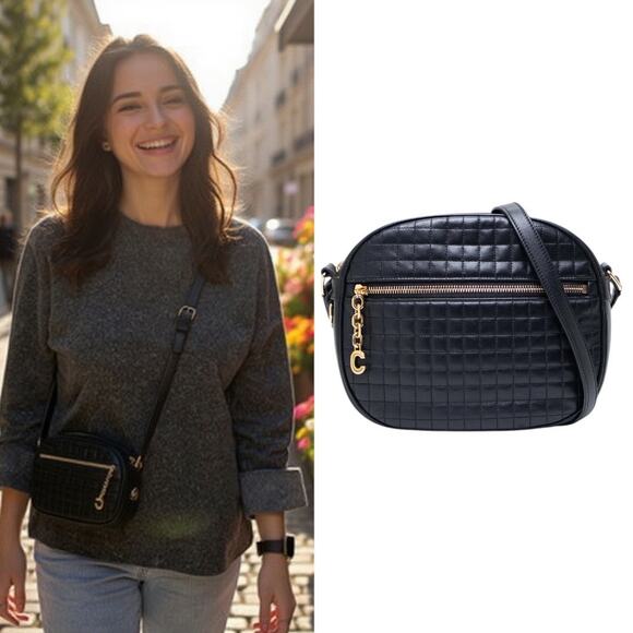 Celine C Charm Quilted Calfskin Small Crossbody Camera Bag Black Gold 2019 - Picture 2 of 16